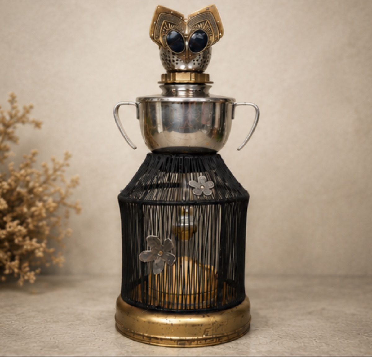 Chouette steampunk en objets récupérés — Le P'tit Chat Fée